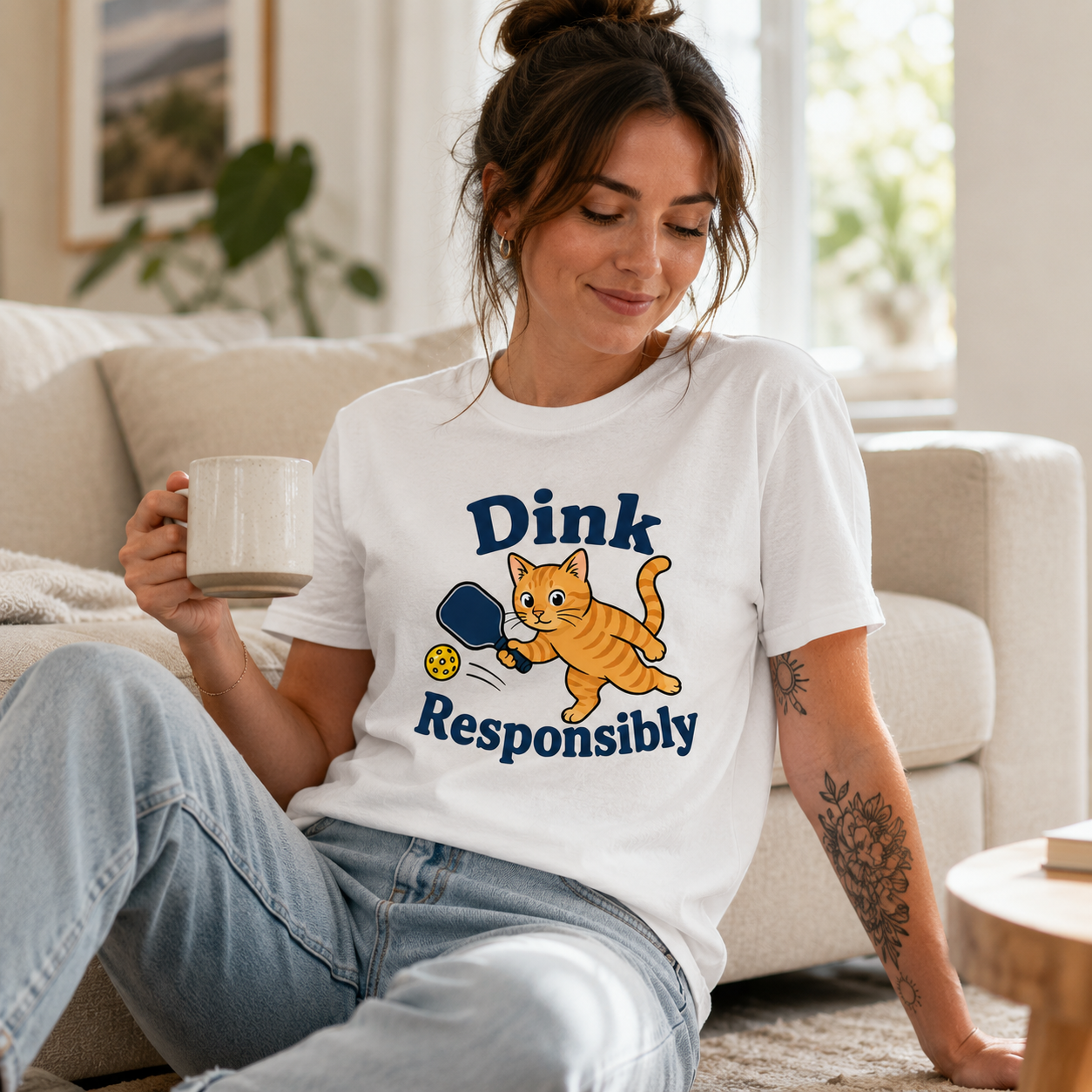 Dink Responsibly Funny Pickleball Cat T-Shirt