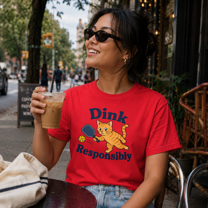 Dink Responsibly Funny Pickleball Cat T-Shirt