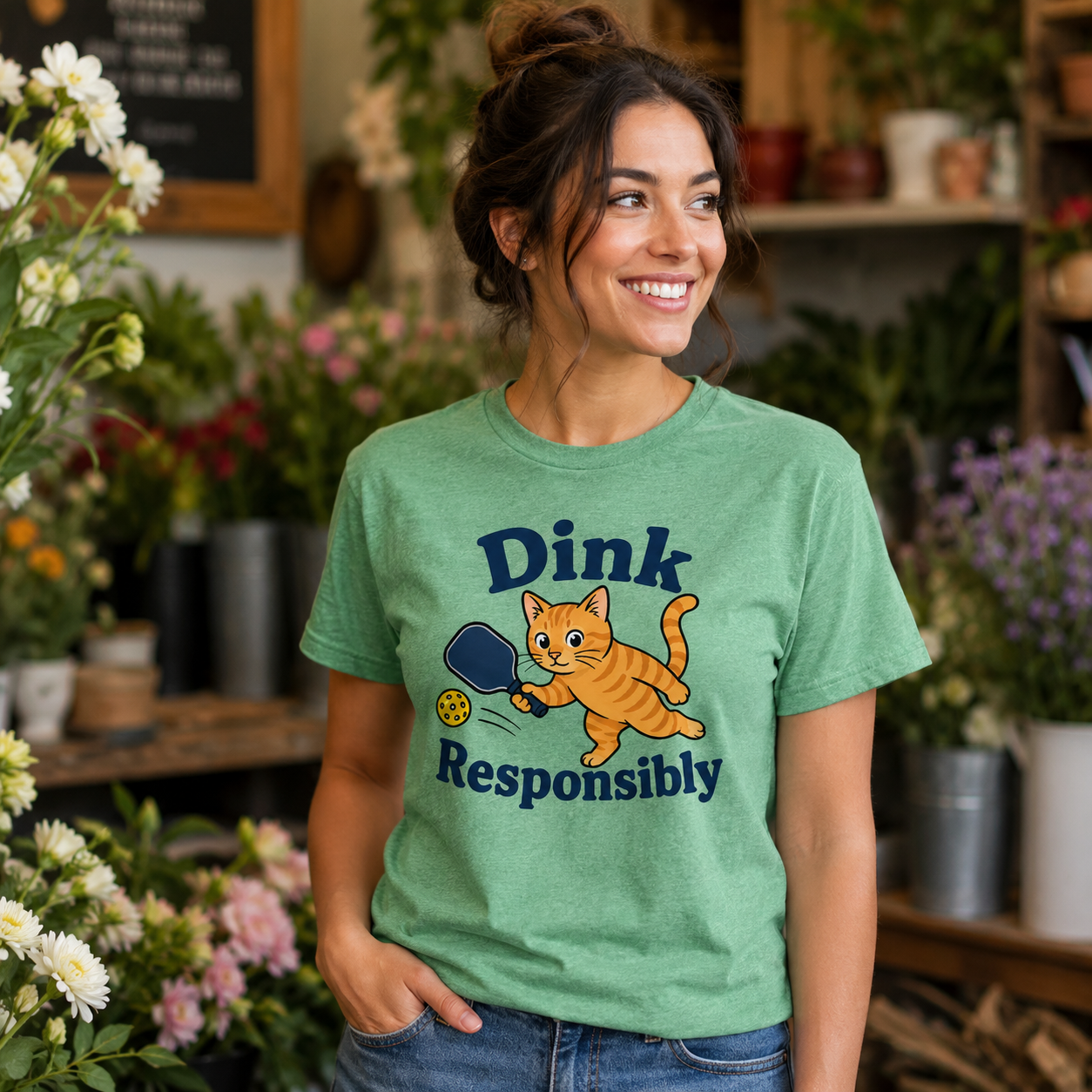 Dink Responsibly Funny Pickleball Cat T-Shirt