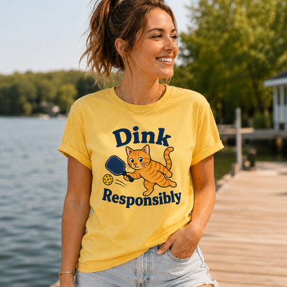 Dink Responsibly Funny Pickleball Cat T-Shirt