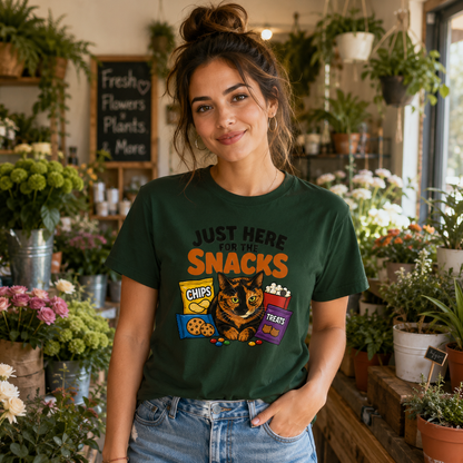 Just Here for the Snacks Funny Cat T-Shirt