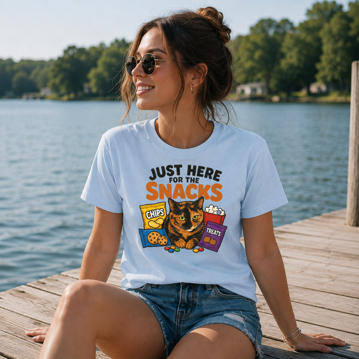 Just Here for the Snacks Funny Cat T-Shirt