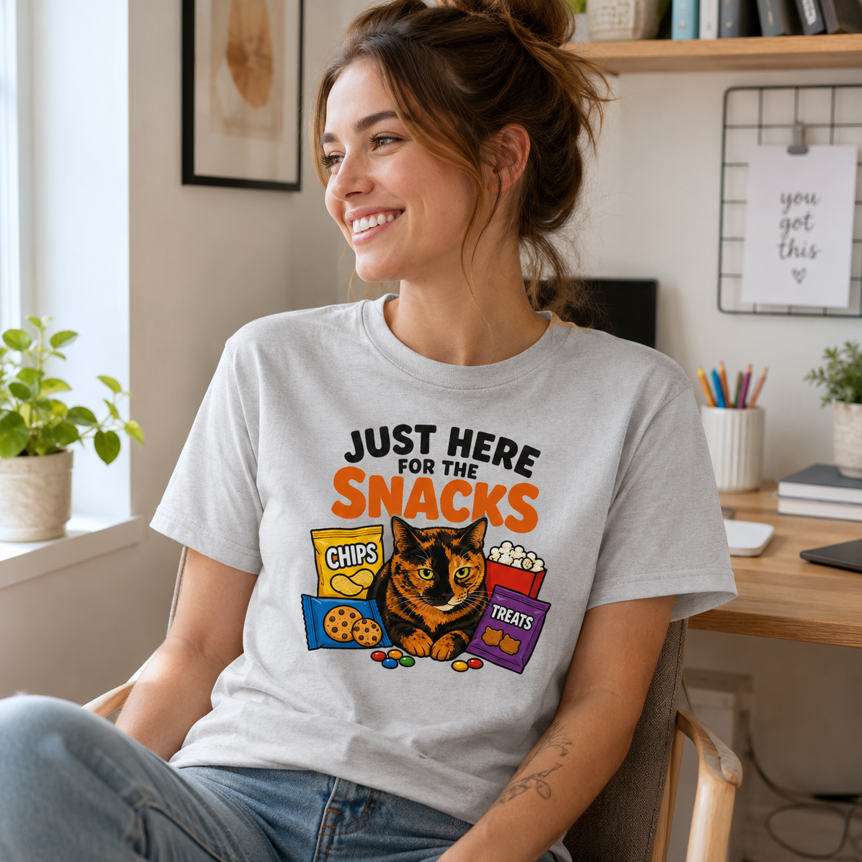 Just Here for the Snacks Funny Cat T-Shirt