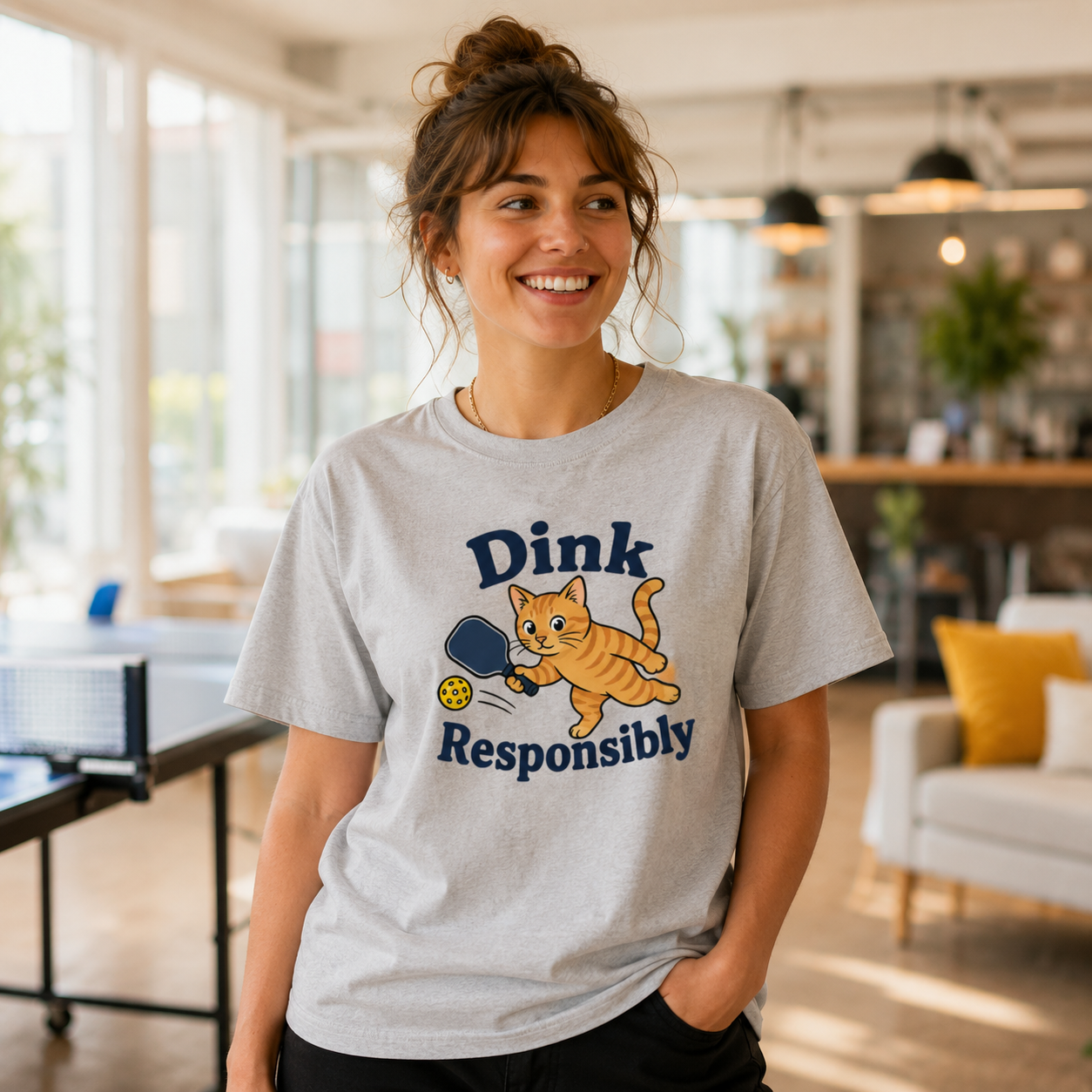 Dink Responsibly Funny Pickleball Cat T-Shirt