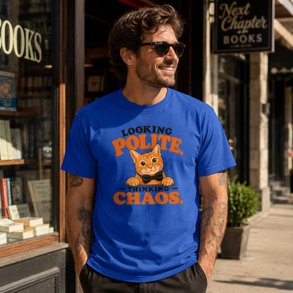 Looking Polite Thinking Chaos Cat T-Shirt