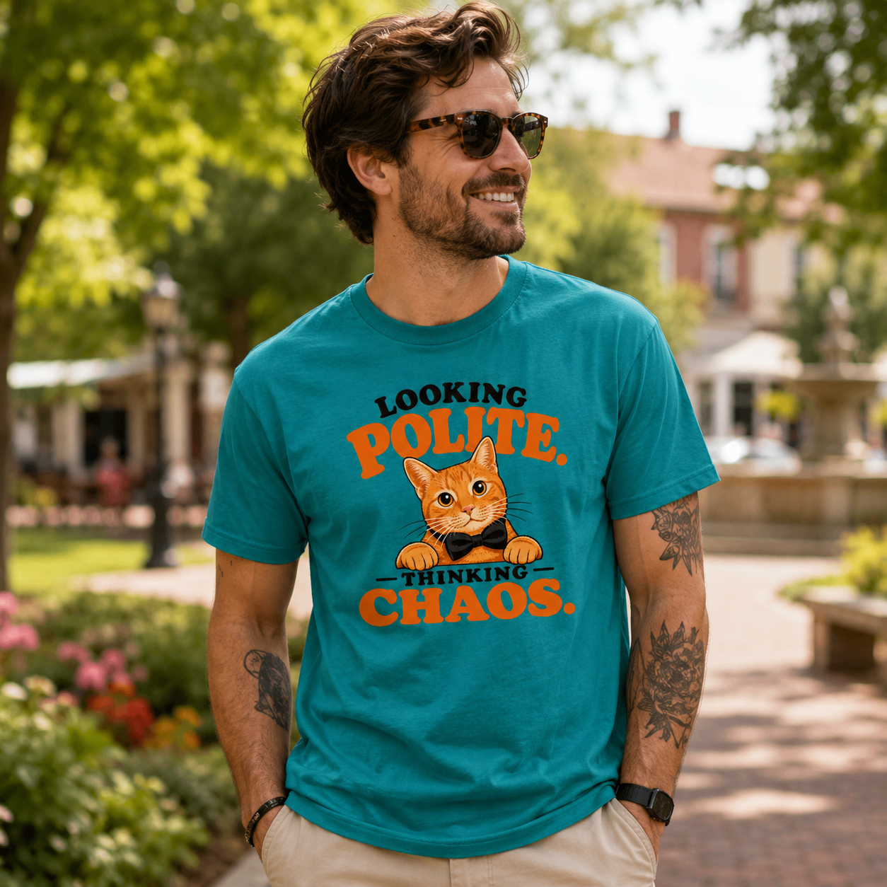 Looking Polite Thinking Chaos Cat T-Shirt