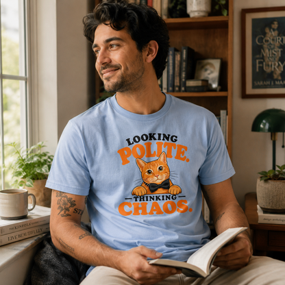 Looking Polite Thinking Chaos Cat T-Shirt