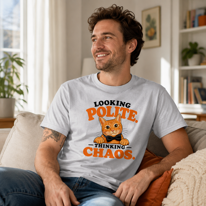 Looking Polite Thinking Chaos Cat T-Shirt