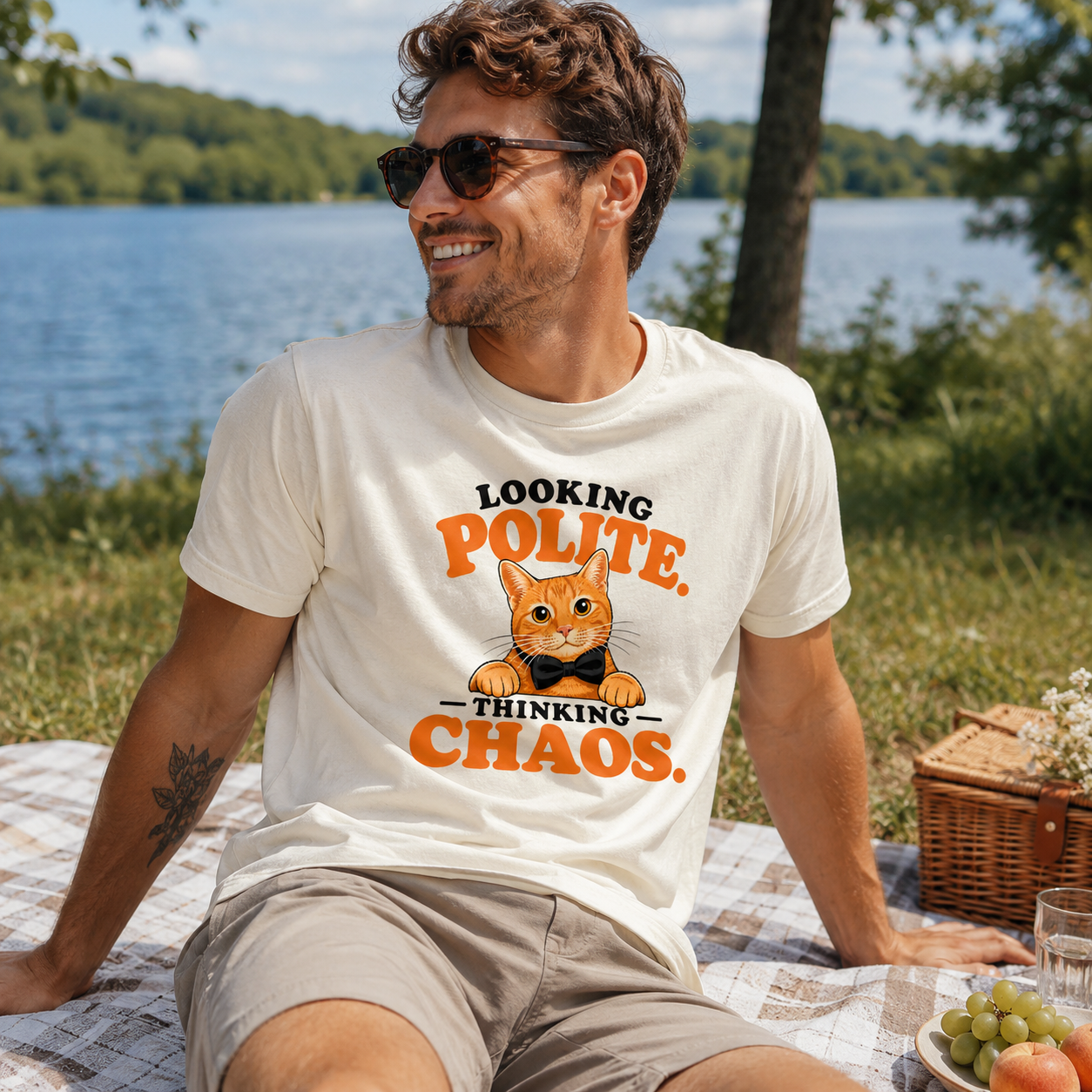 Looking Polite Thinking Chaos Cat T-Shirt
