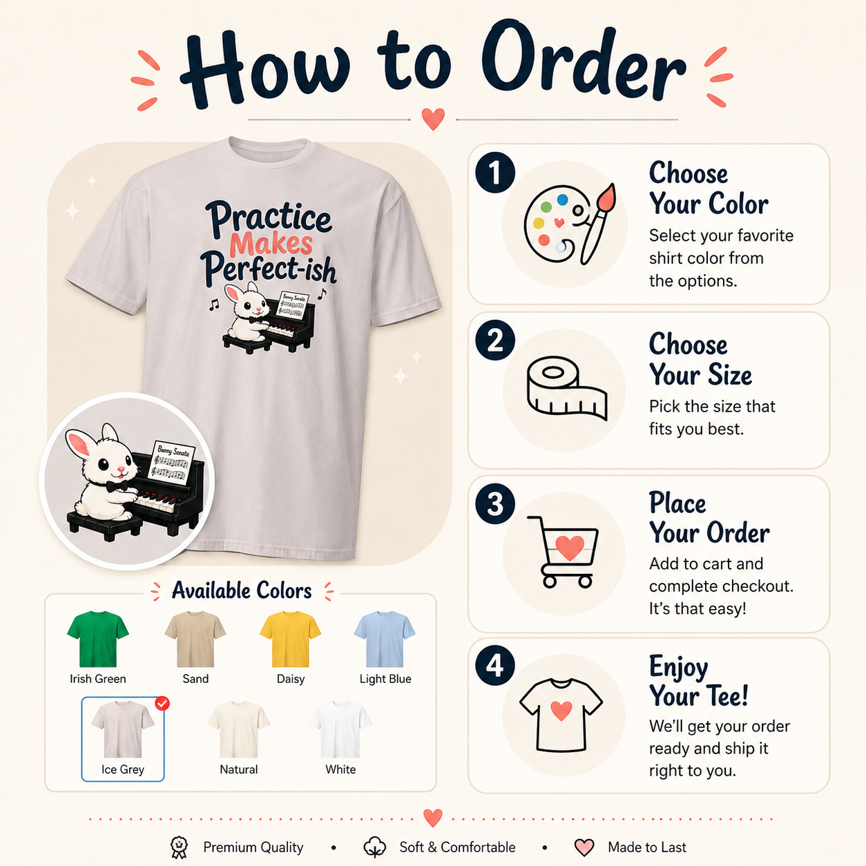 Practice Makes Perfect-ish Rabbit Piano T-Shirt