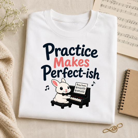 Practice Makes Perfect-ish Rabbit Piano T-Shirt