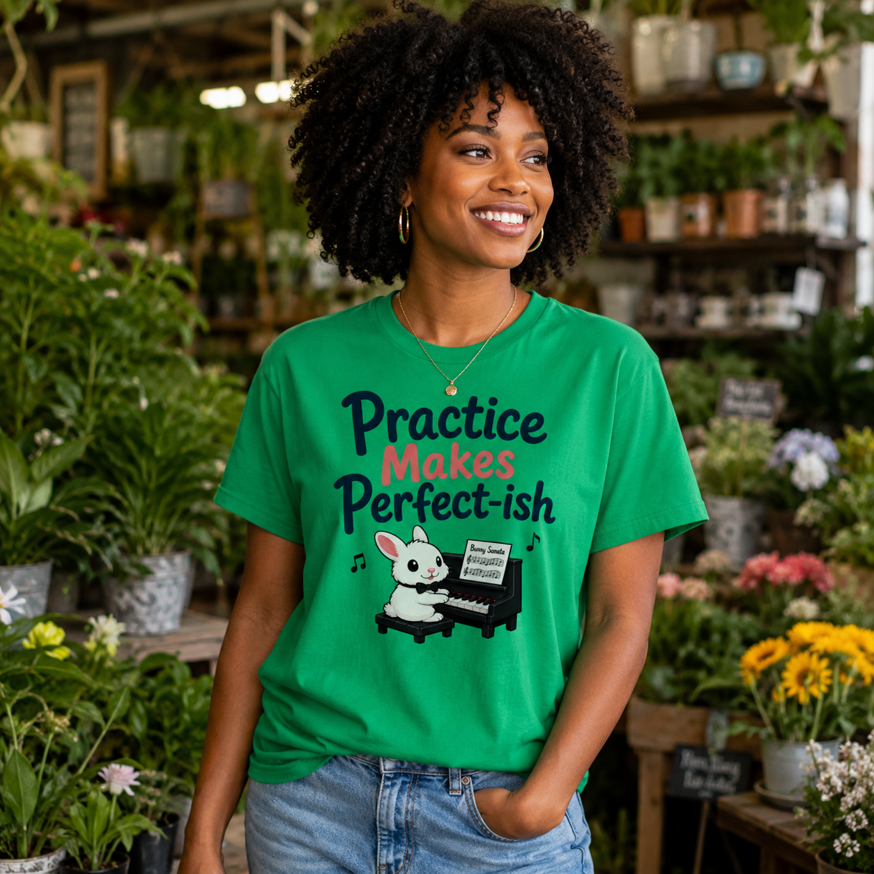 Practice Makes Perfect-ish Rabbit Piano T-Shirt