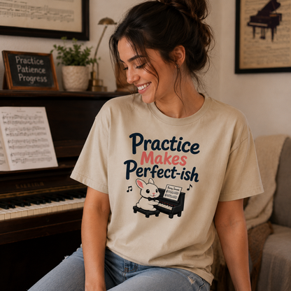 Practice Makes Perfect-ish Rabbit Piano T-Shirt