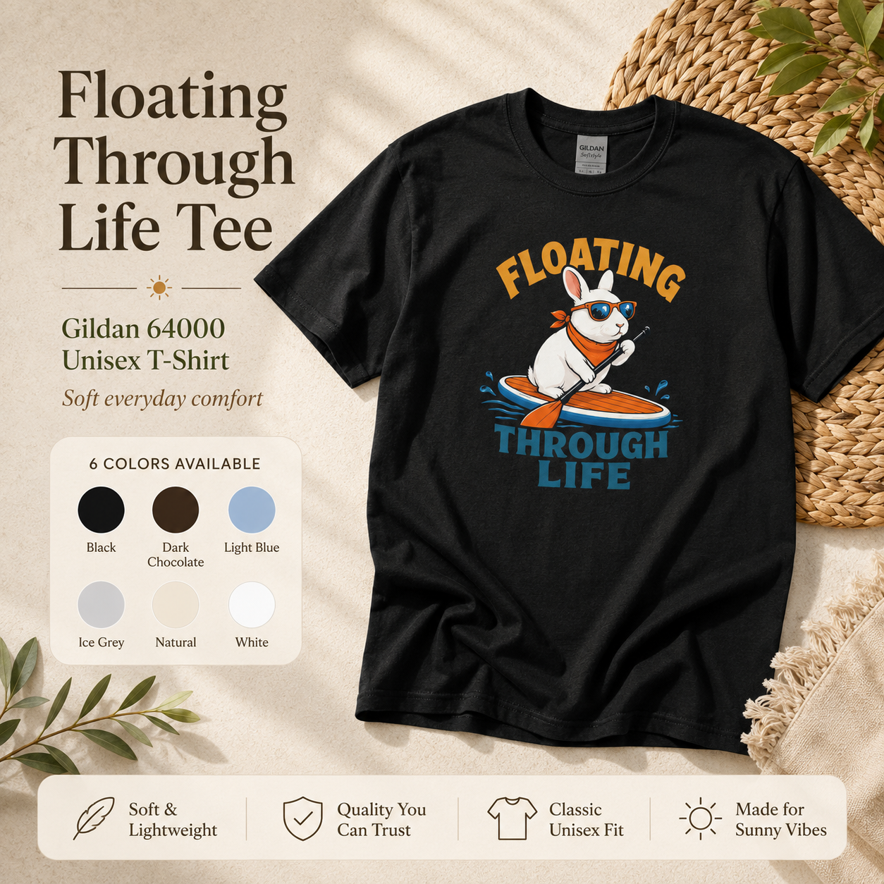 Floating Through Life Bunny Shirt, Paddleboard Rabbit Tee, Beach Lover Gift
