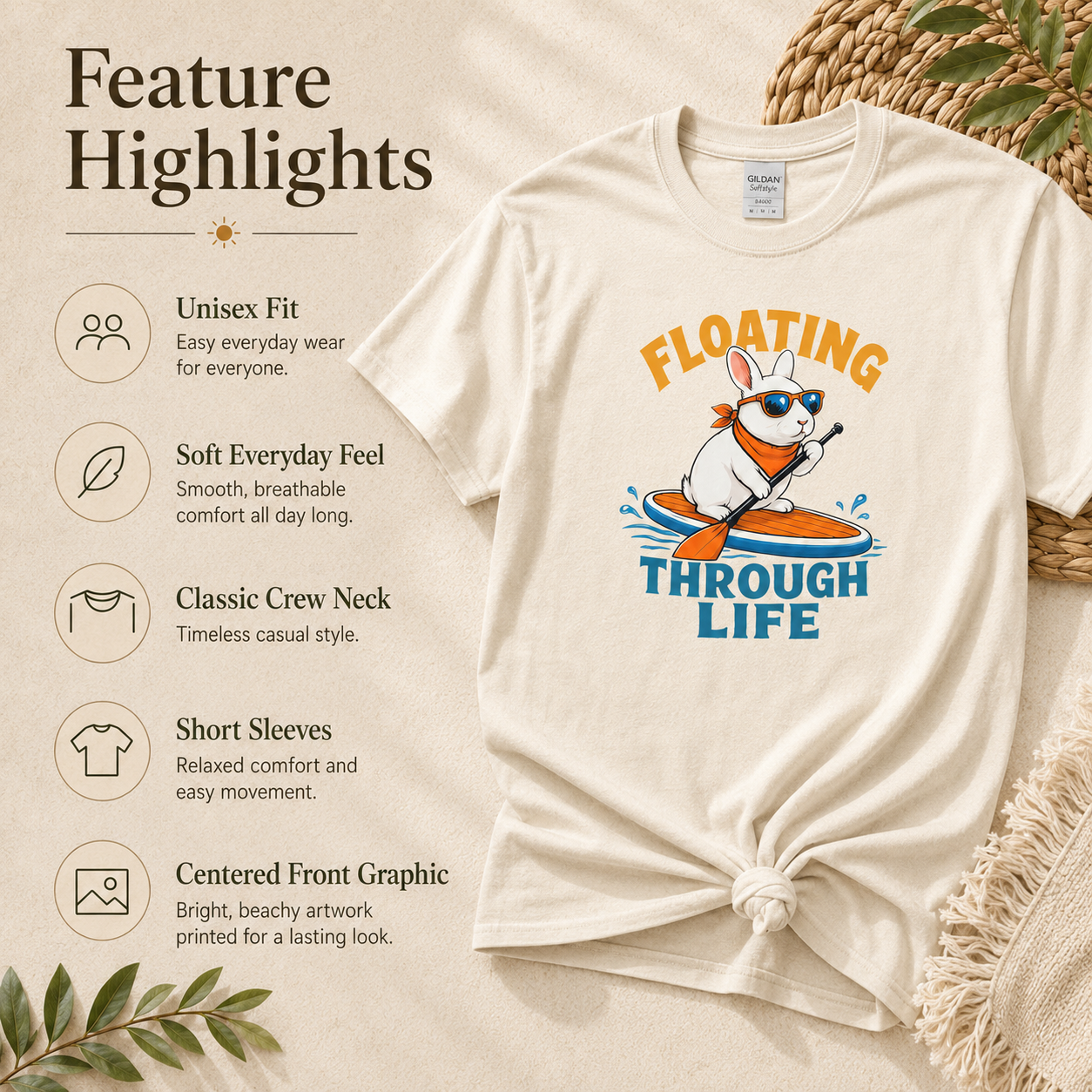 Floating Through Life Bunny Shirt, Paddleboard Rabbit Tee, Beach Lover Gift