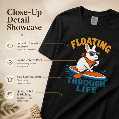 Floating Through Life Bunny Shirt, Paddleboard Rabbit Tee, Beach Lover Gift