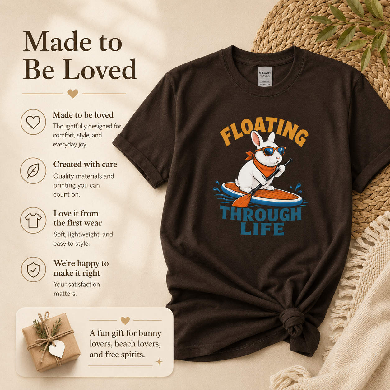 Floating Through Life Bunny Shirt, Paddleboard Rabbit Tee, Beach Lover Gift