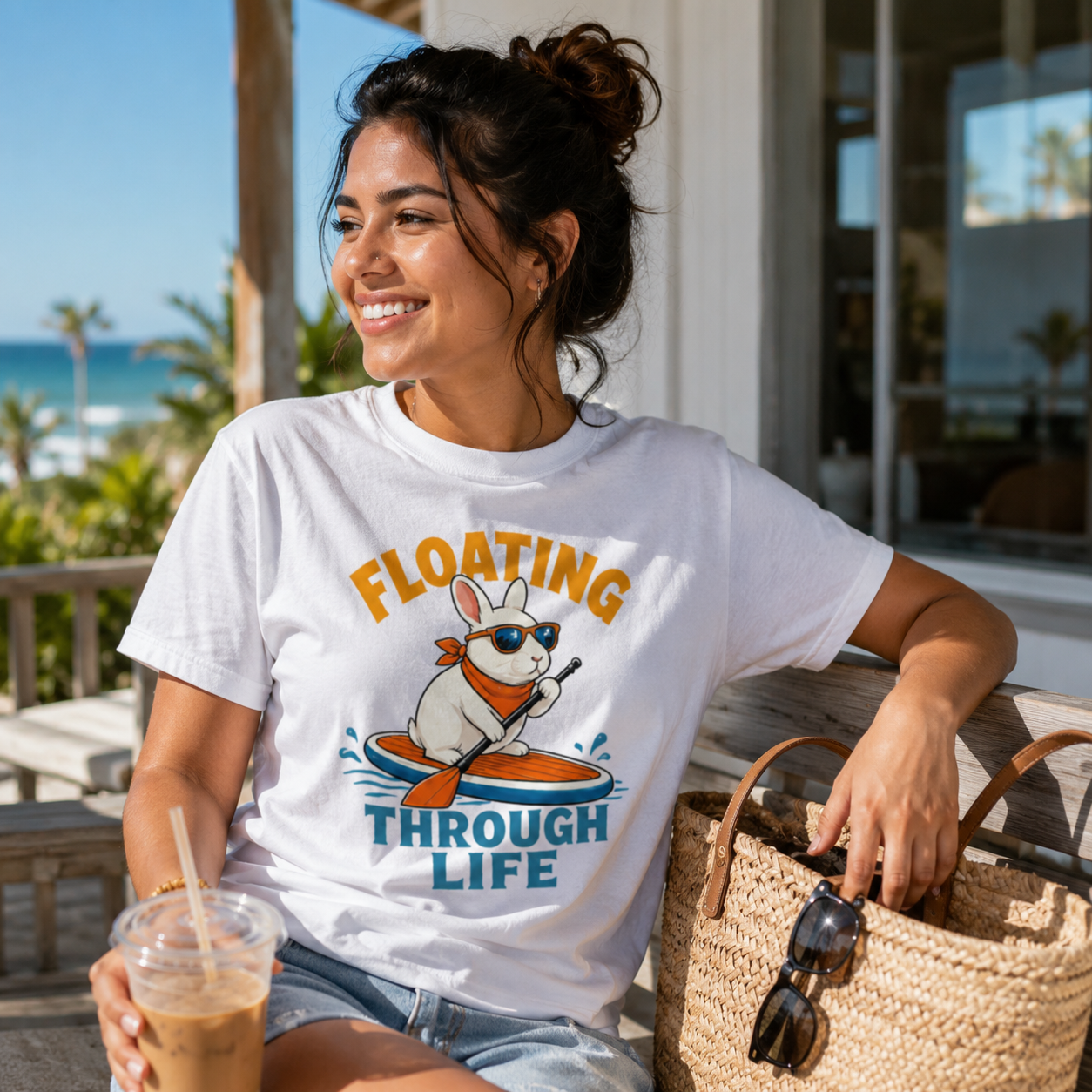 Floating Through Life Bunny Shirt, Paddleboard Rabbit Tee, Beach Lover Gift