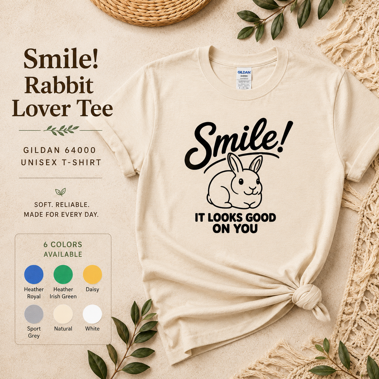 Smile Rabbit Shirt, Cute Bunny Graphic Tee, Positive Message T-Shirt, Rabbit Lover Gift