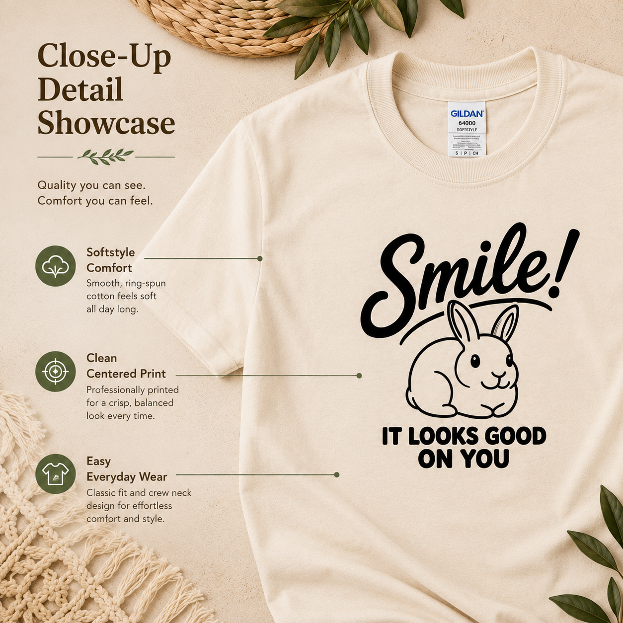 Smile Rabbit Shirt, Cute Bunny Graphic Tee, Positive Message T-Shirt, Rabbit Lover Gift