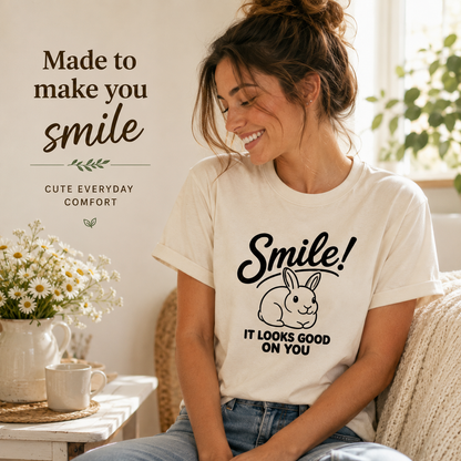 Smile Rabbit Shirt, Cute Bunny Graphic Tee, Positive Message T-Shirt, Rabbit Lover Gift