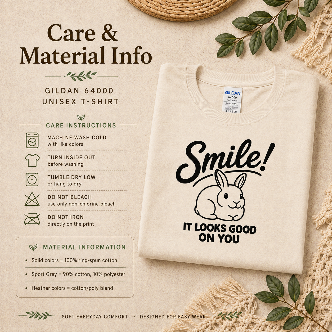 Smile Rabbit Shirt, Cute Bunny Graphic Tee, Positive Message T-Shirt, Rabbit Lover Gift