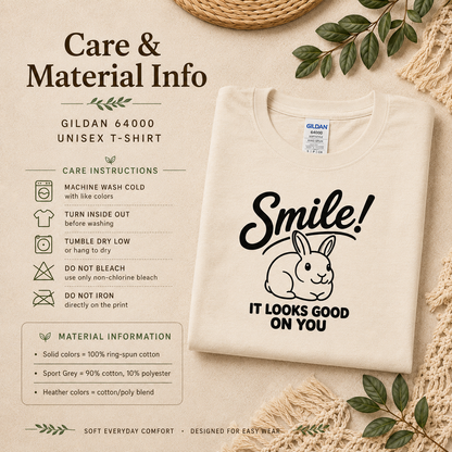Smile Rabbit Shirt, Cute Bunny Graphic Tee, Positive Message T-Shirt, Rabbit Lover Gift