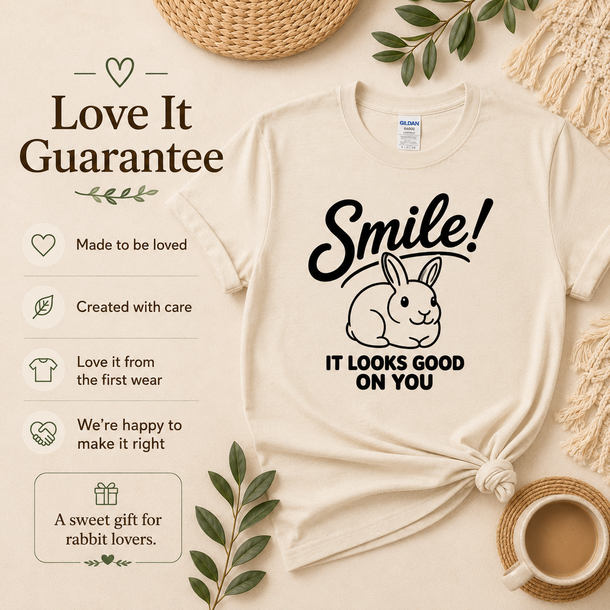 Smile Rabbit Shirt, Cute Bunny Graphic Tee, Positive Message T-Shirt, Rabbit Lover Gift