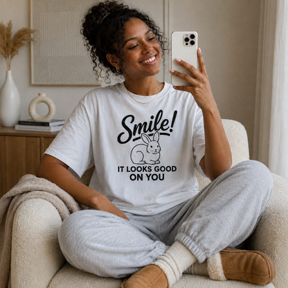 Smile Rabbit Shirt, Cute Bunny Graphic Tee, Positive Message T-Shirt, Rabbit Lover Gift