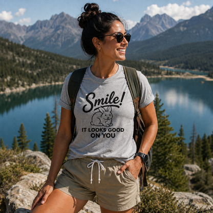 Smile Rabbit Shirt, Cute Bunny Graphic Tee, Positive Message T-Shirt, Rabbit Lover Gift
