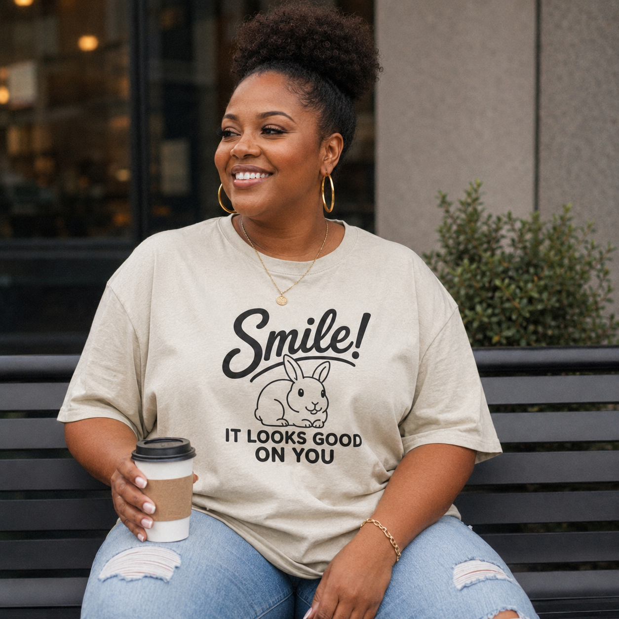 Smile Rabbit Shirt, Cute Bunny Graphic Tee, Positive Message T-Shirt, Rabbit Lover Gift