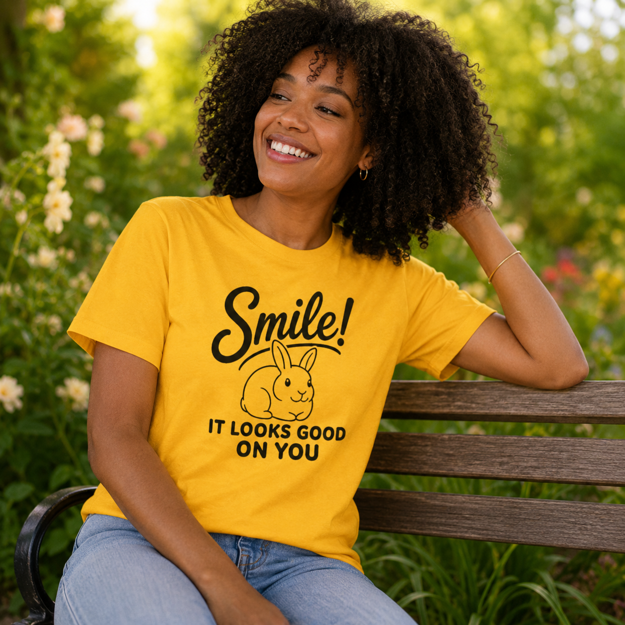 Smile Rabbit Shirt, Cute Bunny Graphic Tee, Positive Message T-Shirt, Rabbit Lover Gift