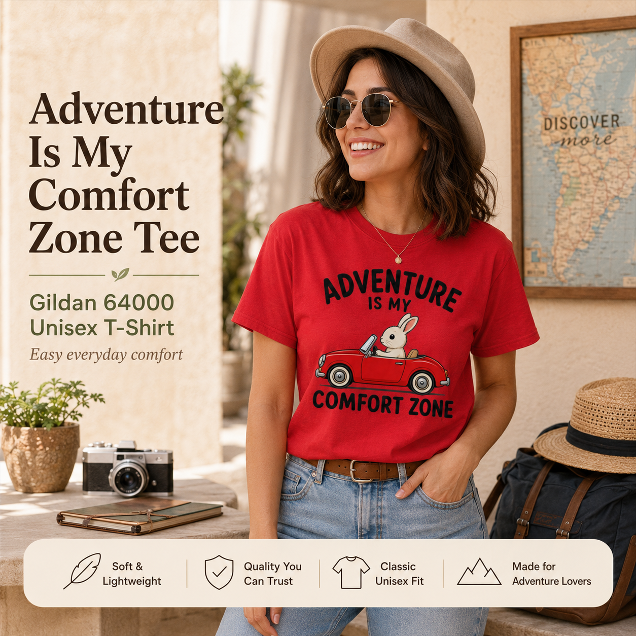 Adventure Bunny Shirt, Rabbit Road Trip Tee, Adventure Is My Comfort Zone T-Shirt, Travel Lover Gift