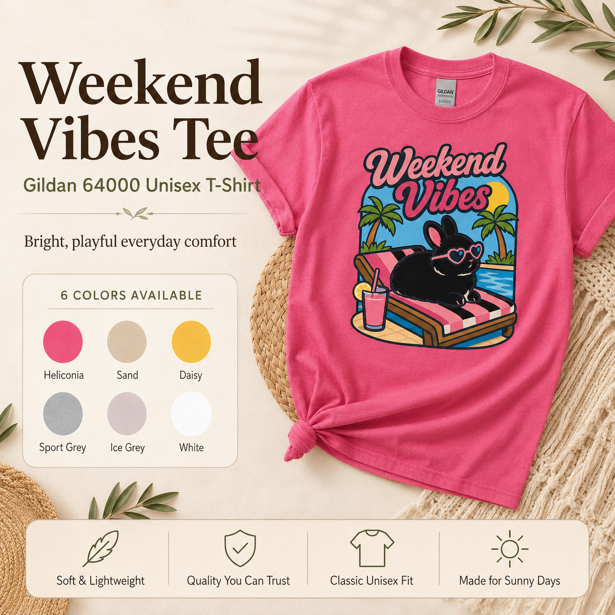 Weekend Vibes Bunny Shirt, Rabbit Summer Tee, Poolside Bunny T-Shirt, Beach Vacation Shirt, Rabbit Lover Gift