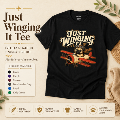 Just Winging It Pug Shirt, Funny Pug T-Shirt, Dog Pilot Tee, Aviation Dog Shirt, Pug Lover Gift, Travel Lover Shirt