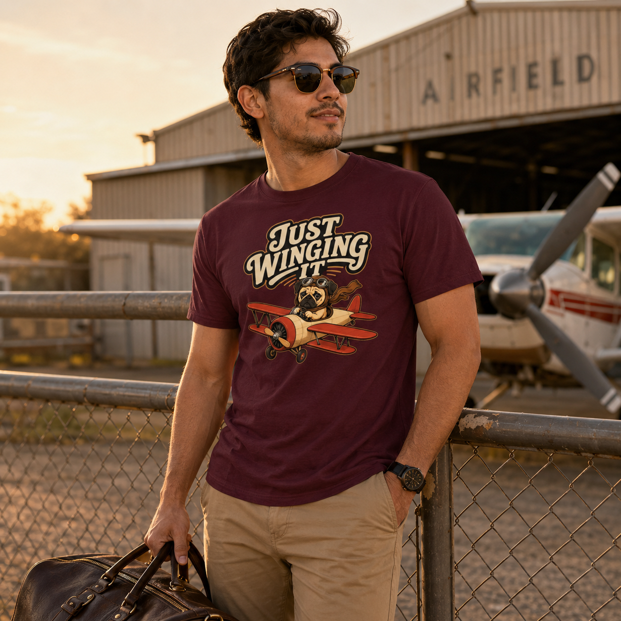 Just Winging It Pug Shirt, Funny Pug T-Shirt, Dog Pilot Tee, Aviation Dog Shirt, Pug Lover Gift, Travel Lover Shirt