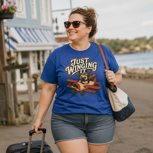 Just Winging It Pug Shirt, Funny Pug T-Shirt, Dog Pilot Tee, Aviation Dog Shirt, Pug Lover Gift, Travel Lover Shirt