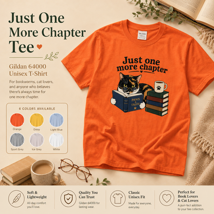Just One More Chapter Shirt, Book Lover Cat Tee, Funny Reader Shirt, Bookworm Gift, Cat Lover Shirt, Reading T-Shirt