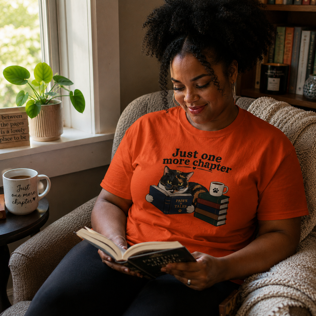 Just One More Chapter Shirt, Book Lover Cat Tee, Funny Reader Shirt, Bookworm Gift, Cat Lover Shirt, Reading T-Shirt