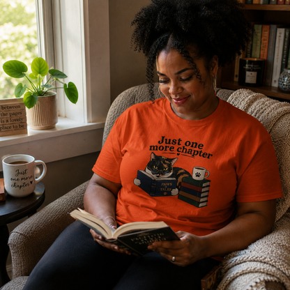 Just One More Chapter Shirt, Book Lover Cat Tee, Funny Reader Shirt, Bookworm Gift, Cat Lover Shirt, Reading T-Shirt
