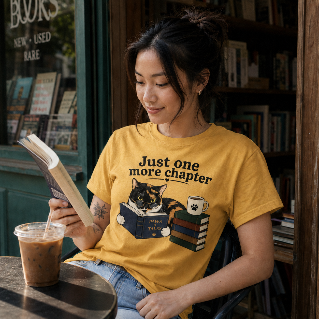 Just One More Chapter Shirt, Book Lover Cat Tee, Funny Reader Shirt, Bookworm Gift, Cat Lover Shirt, Reading T-Shirt