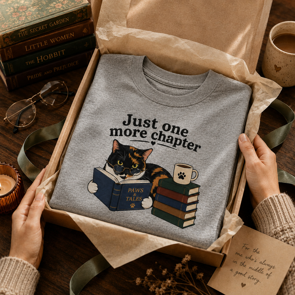 Just One More Chapter Shirt, Book Lover Cat Tee, Funny Reader Shirt, Bookworm Gift, Cat Lover Shirt, Reading T-Shirt
