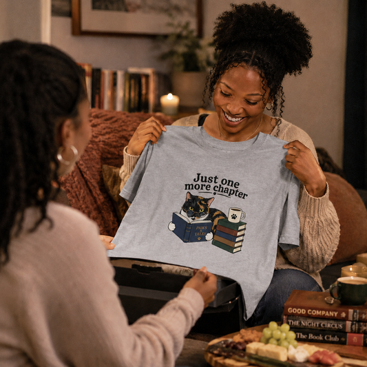 Just One More Chapter Shirt, Book Lover Cat Tee, Funny Reader Shirt, Bookworm Gift, Cat Lover Shirt, Reading T-Shirt
