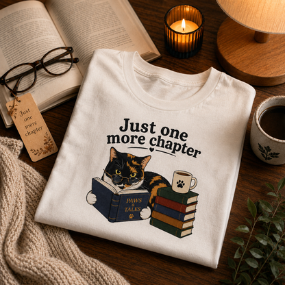 Just One More Chapter Shirt, Book Lover Cat Tee, Funny Reader Shirt, Bookworm Gift, Cat Lover Shirt, Reading T-Shirt