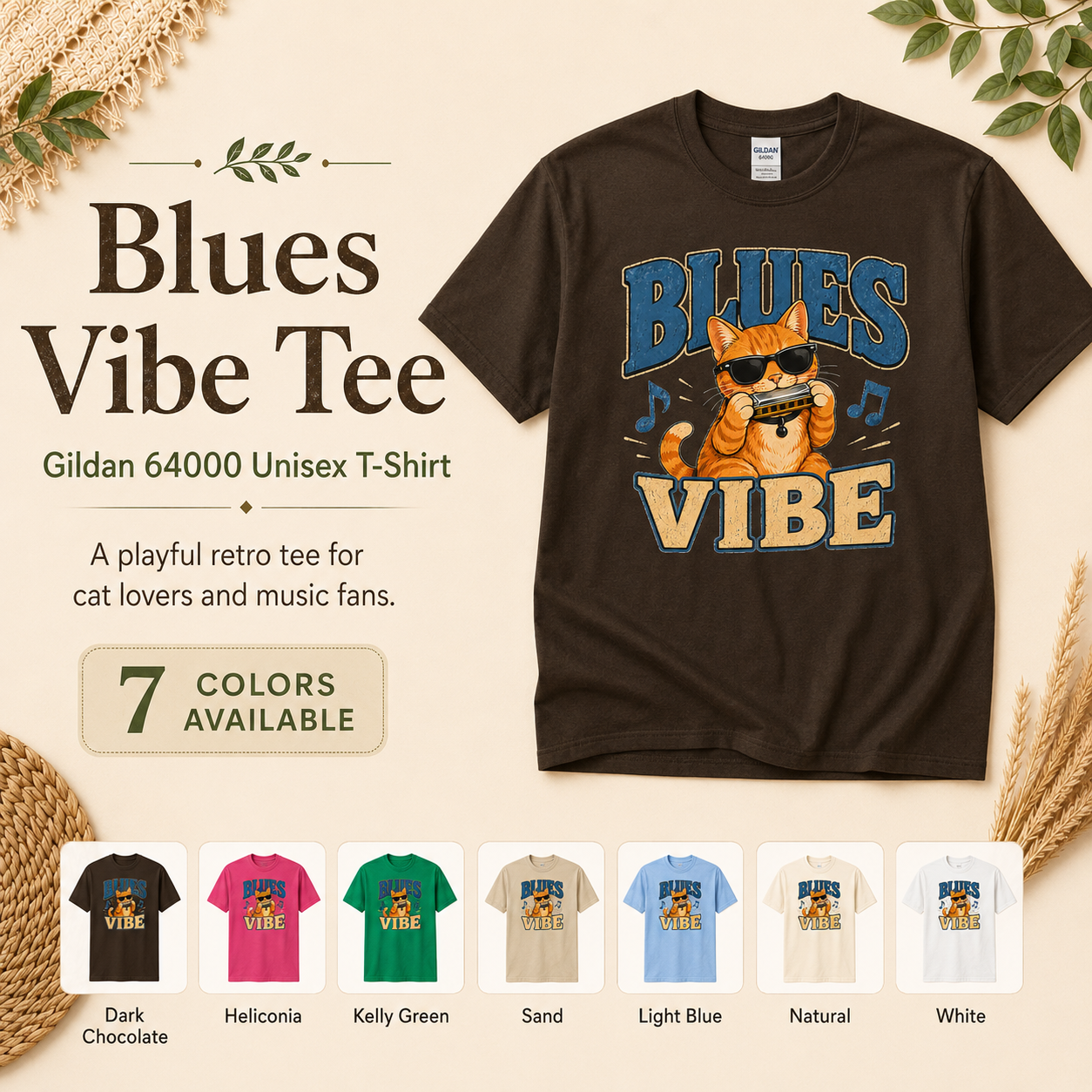 Blues Cat Shirt, Music Lover Tee, Funny Cat T-Shirt, Harmonica Shirt, Retro Cat Tee, Musician Gift, Cat Lover Gift