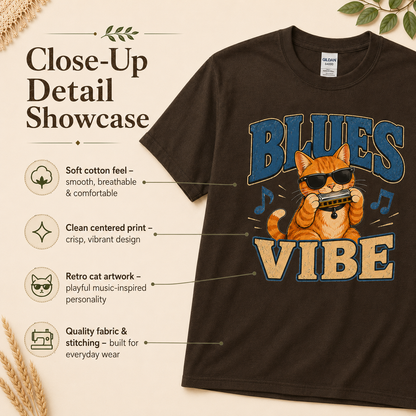 Blues Cat Shirt, Music Lover Tee, Funny Cat T-Shirt, Harmonica Shirt, Retro Cat Tee, Musician Gift, Cat Lover Gift
