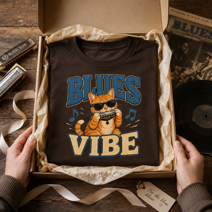 Blues Cat Shirt, Music Lover Tee, Funny Cat T-Shirt, Harmonica Shirt, Retro Cat Tee, Musician Gift, Cat Lover Gift