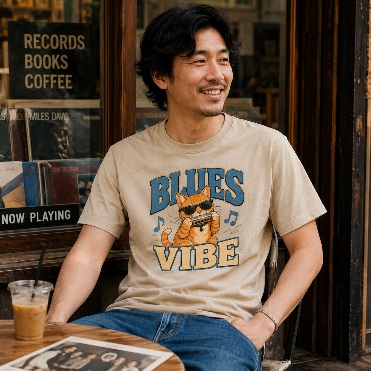 Blues Cat Shirt, Music Lover Tee, Funny Cat T-Shirt, Harmonica Shirt, Retro Cat Tee, Musician Gift, Cat Lover Gift