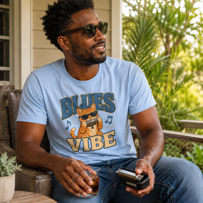 Blues Cat Shirt, Music Lover Tee, Funny Cat T-Shirt, Harmonica Shirt, Retro Cat Tee, Musician Gift, Cat Lover Gift