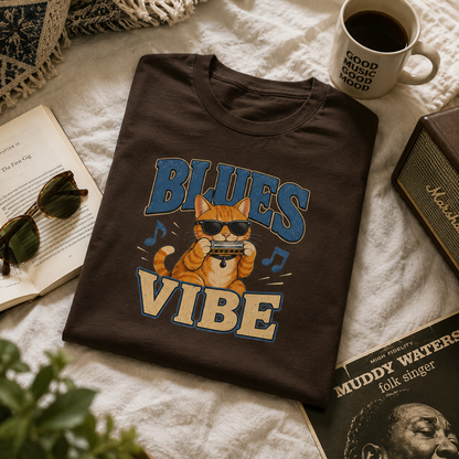 Blues Cat Shirt, Music Lover Tee, Funny Cat T-Shirt, Harmonica Shirt, Retro Cat Tee, Musician Gift, Cat Lover Gift